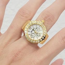 Unique gold Men's  Women's Quartz Ring Watch Band Gift