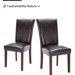 COLAMY Upholstered Parsons Dining Chairs Set of 2 Dark Brown PU Leather Nailhead Trim