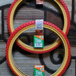 NEW Bicycle Bmx Bike Tires 20" Red Gumwall Knobby Pattern 