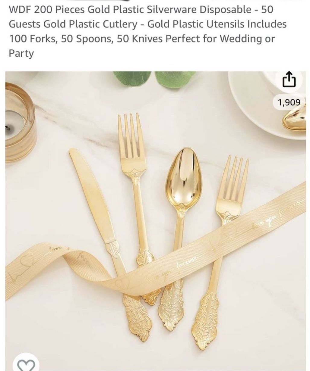 Plastic Gold Silverware Cutlery 200 Count New Unopened Box Premium Heavyweight  Wedding Shower Party Easter Table