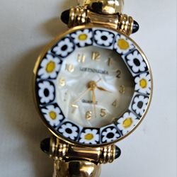 Serenissima Quartz Watch Black Daisy Bangle Bracelet