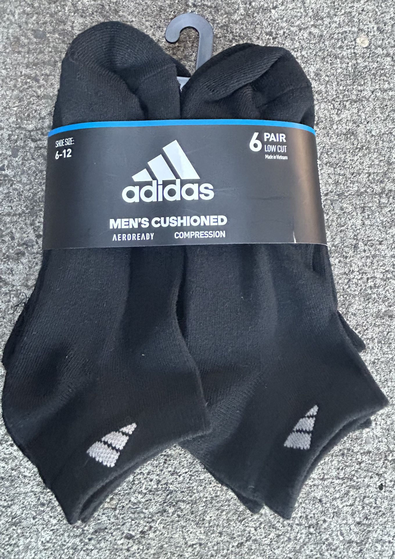 Brand new ADIDAS Mens aeroready compression cushioned black ankle socks-6 pairs (shoe size 6-12)