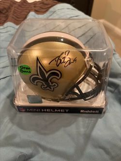HOF DREW BREES AUTO SIGNED ON NEW ORLEANS SAINTS RIDDELL MINI HELMET BECKETT COA