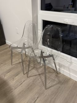 Set of 2 GOFLAME Clear Acrylic Dining Chairs – Chrome Legs