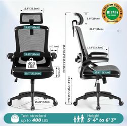 ššš Ergonomic Mesh Office Chair 400 lbs - Adjustable Lumbar & Flip-Up Arms