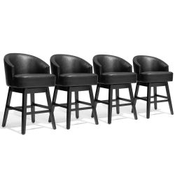 26.6" Counter Height Bar Stools Upholstered Solid Wood Swivel Barstool - Set of 4 - Black