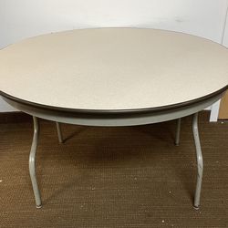 Midwest 48” Round Folding Table. Formica Top with Metal Legs. Beige. Banquet Table