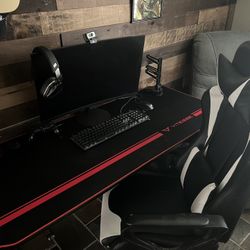 Computer Monitor , Desk And Chair 