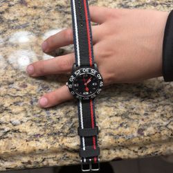 Red Black And White Striped Watch 