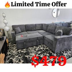 Corduroy Sectional Sleeper Sofa With Pull Out Bed And Cup Holder 90"W X 36"H