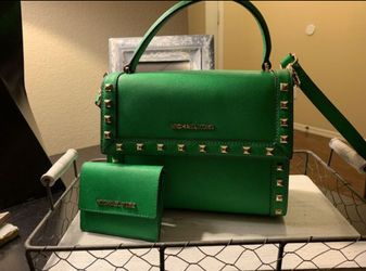 Michael Kors green with gold studded Purse crossbody.
