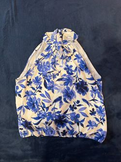 77 Park Blue Floral Halter Top