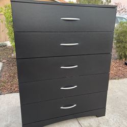 Black Modern 5 Drawer Dresser Chest of Drawers Furniture 