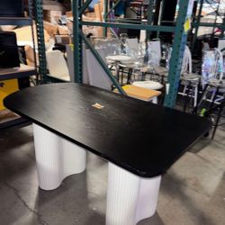 New Assembled Black Dining Table with 2 Black Roman Column Legs (As Is With Details)