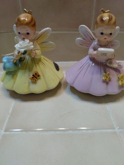 Pair Vintage Ceramic Fairy Pair