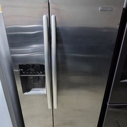 KitchenAid 33" Wide Apartment Size Stainless Steel Side By Side Refrigerator 