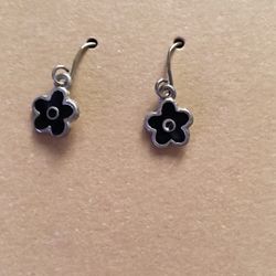 1”-long Black Flower Earrings