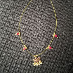 Elegant Gold-Tone Necklace with Pink Stones – Only $15