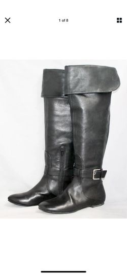 COLE HAAN Marisol D32717 Wo's 9.5 B Black Leather Over Knee Flat Buckle Boot $350