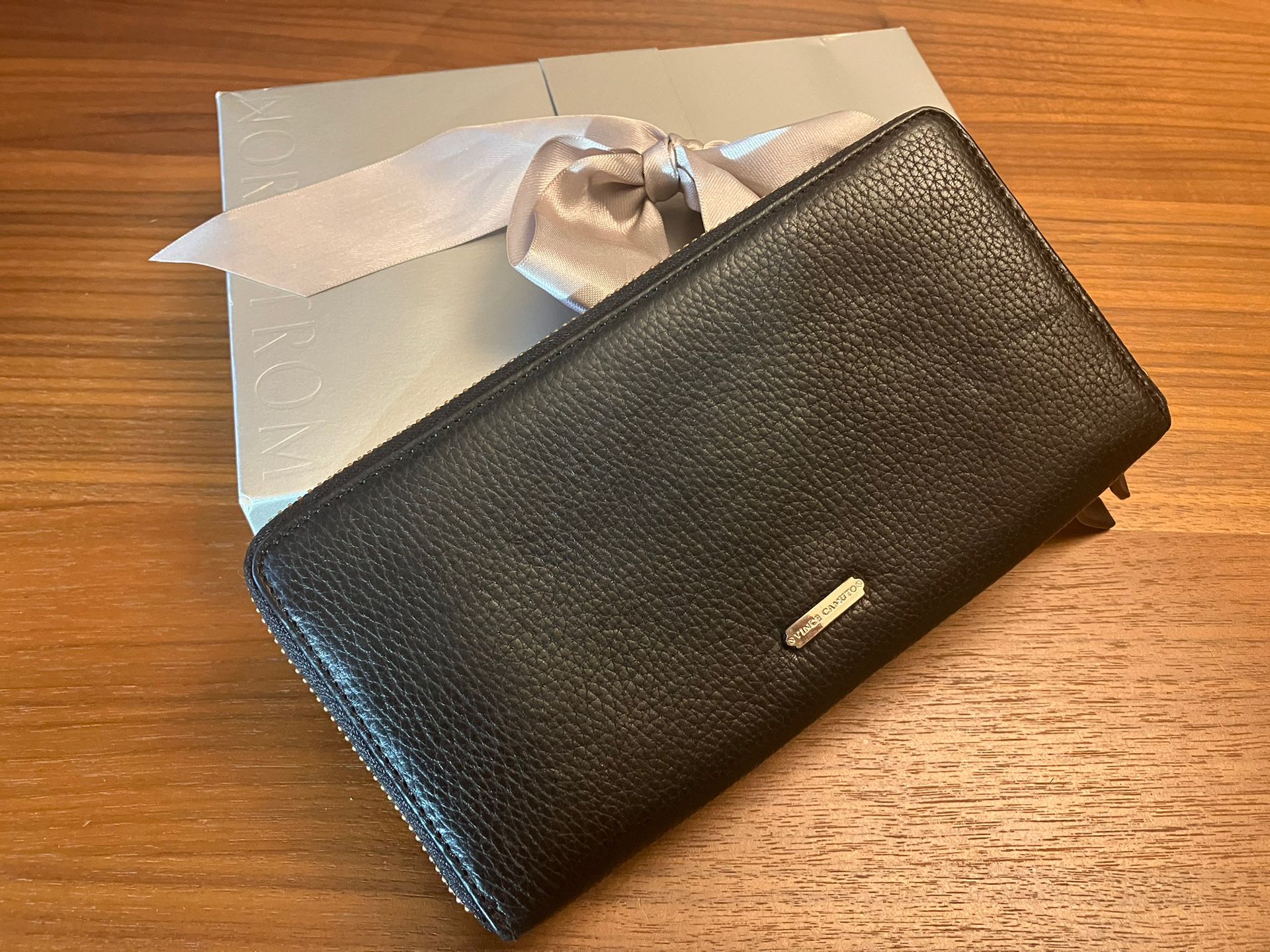 Vince Camuto Leather Wallet, Black and Purple