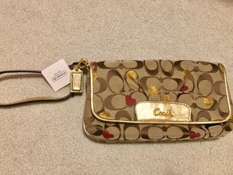 Coach Wristlet with hearts & gold dots