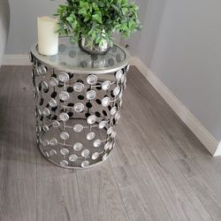 Silver Round End Table With Stones 