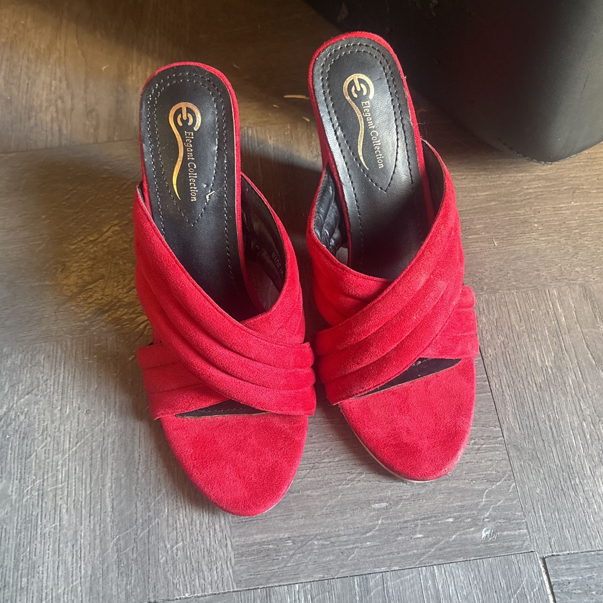 Red Suede Block Heels