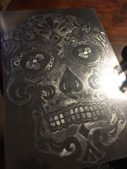 Etched metal Sugar Skull 8x12