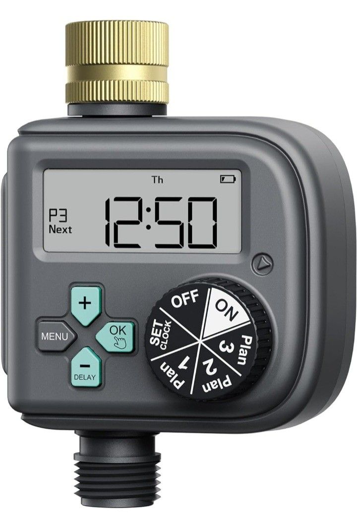 RAINPOINT Sprinkler Timer with 3 Different Programs, Waterproof Hose Timer Brass Inlet, Water Timer with Rain Delay/Manual/Automatic Irrigation Timer