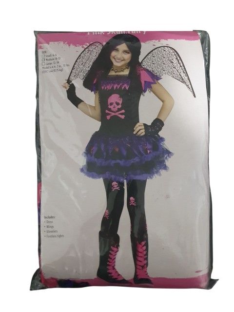 Pink Skull Fairy Girl, Child's Halloween Costume. Size 4t/6t. *Dress *Wings *Glovelets *Footless Tights