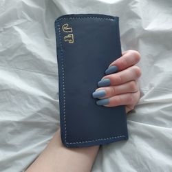 JT Handmade Mute Blue Bi-Fold Wallet Cash And Card Holder Blue Wallet 
