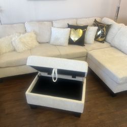 Beige Sectional With Storage Ottoman 