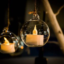 Hovico 24 Pcs Hanging Tealight Candle Hoder Glass Globes Terrarium, 