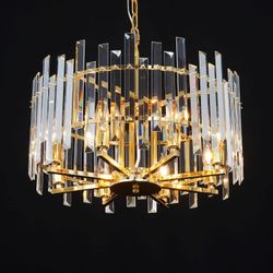 Gold Crystal Chandelier Modern, Contemporary Crystal Chandeliers Ceiling Lights Fixtures Pendant Lighting 8 Lights for Dining Room, Bedroom, Living Ro