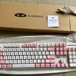 MageGee Mechanical Gaming Keyboard, New Upgraded Blue Switch 104 Keys White Backlit Keyboards, USB Wired Mechanical Computer Keyboard for Laptop, Desk