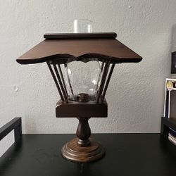 Vintage Wooden Candle Holder with Chimney Shade Light Lamp Rustic Decor