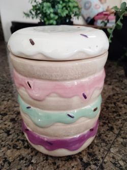 Stacked Sprinkled Donuts Small Porcelain Cookie Jar