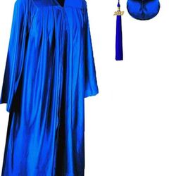 Perfect Cap And Gown, Shiny Blue, Unisex,Great Costume Also