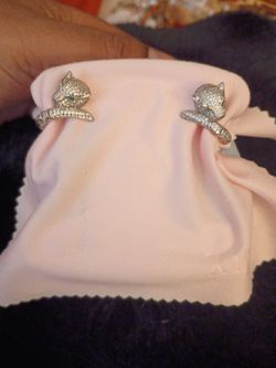 Rhodium plated Brass Panther Earrings. Omega Backs