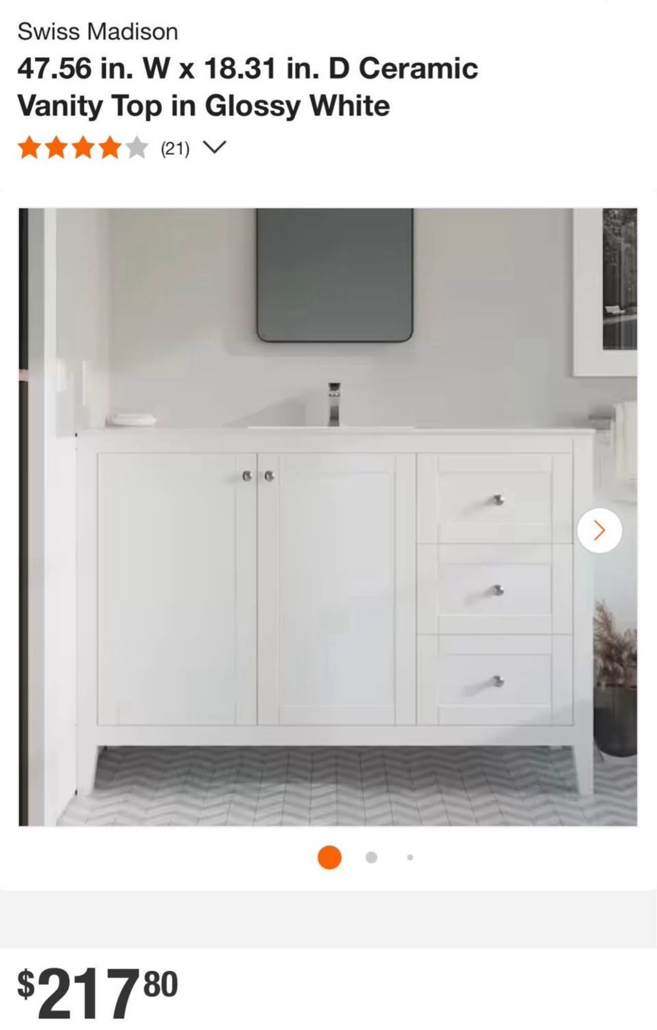 Swiss Madison 47.56 in. W x 18.31 in. D Ceramic VANITY TOP in Glossy White I have 7 of these total