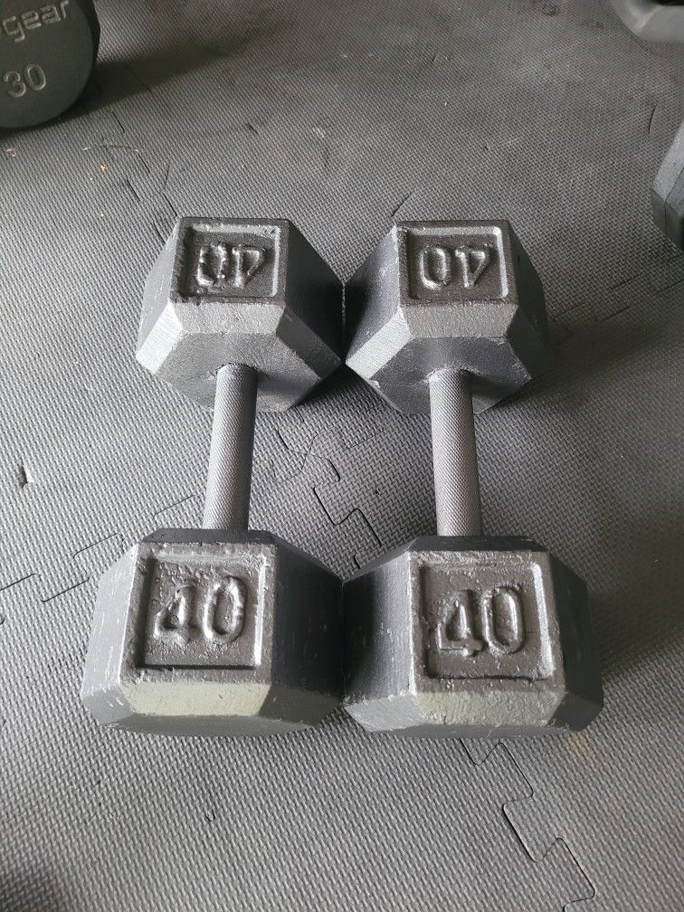 Hex Dumbbells (2x40Lbs) for $65 Firm (Walnut 91789)