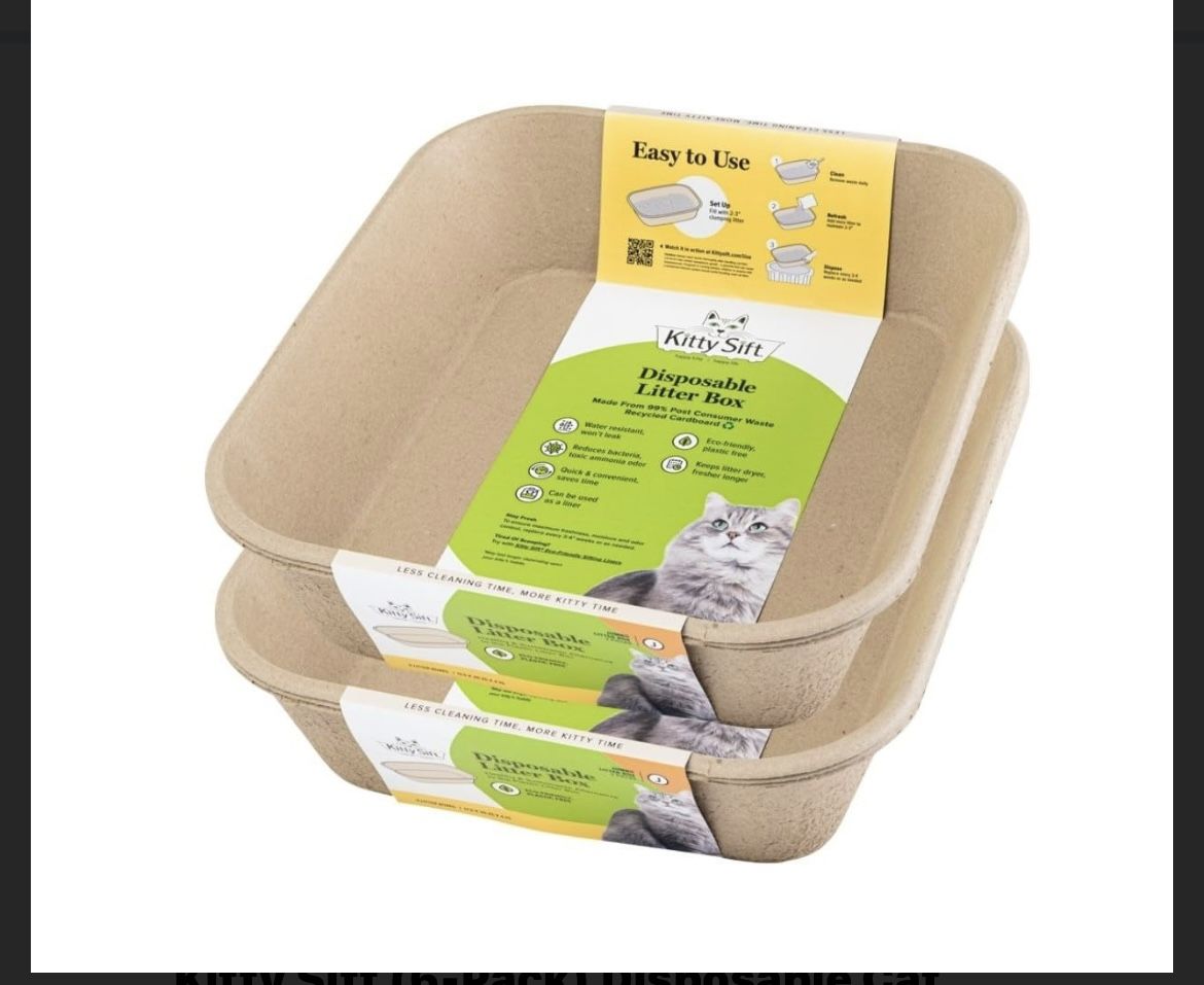 Kitty Sift (6-Pack) Disposable Cat Litter Box, Sustainable, Clean - Jumbo, 6-Pack