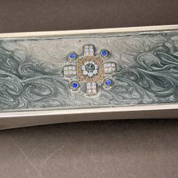 Vintage Jeweled Aluminum Candle Box - UNUSED - Midnight Marble
