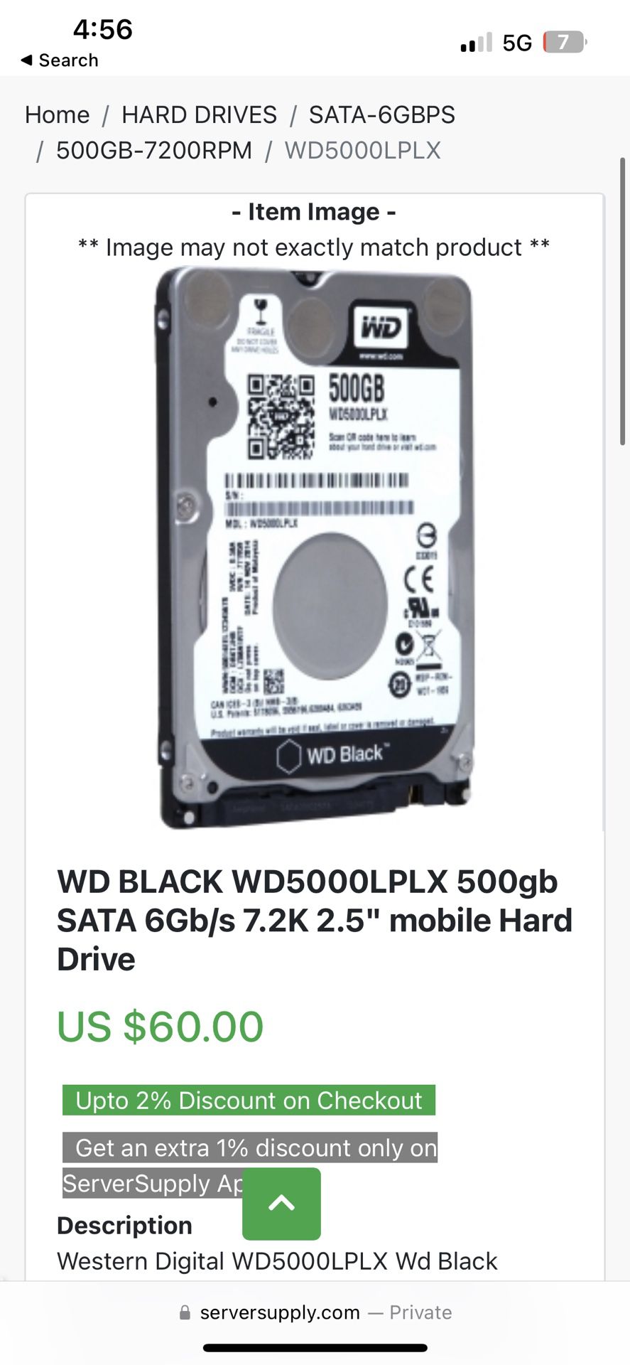 WD Black 500GB HD 