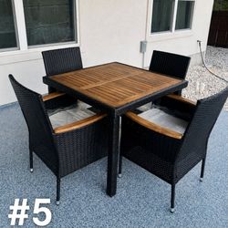 Modern Rattan Wood Dining Set (Seats 4)