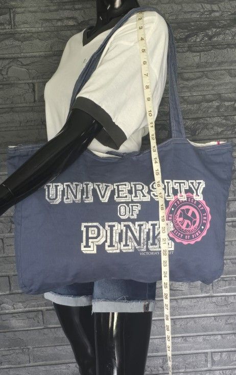 PINK University Reversible Victoria's Secret Distressed blue/ Pink Tote Weekender Gym 