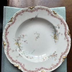 China Plate With Pink Floral Design And Gold Trim 