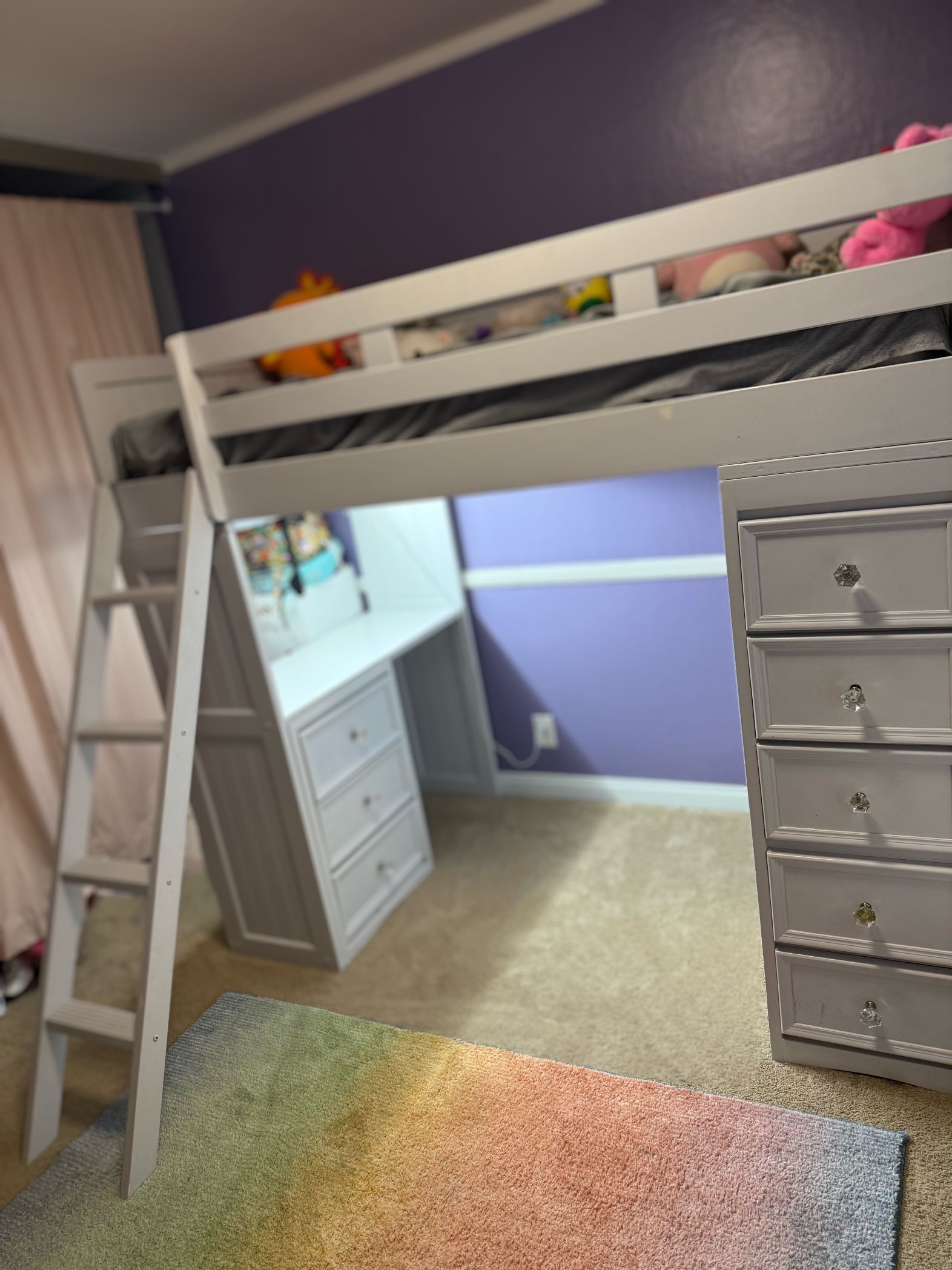 Twin 8 Drawer Solid Wood Loft Bed w/ Bookcase & Desk