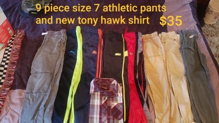 9 piece size 7 athletic pants and Tony hawk shirt