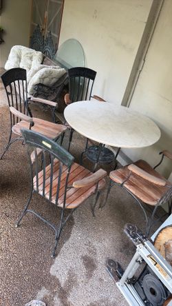 5 Piece Vintage Wrought Iron and Teak Wood Garden Dining Set